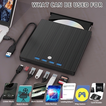 Unitate optică de expansiune multifuncțională CD-Burner extern USB 3.0 de tip C, opt-în-unu