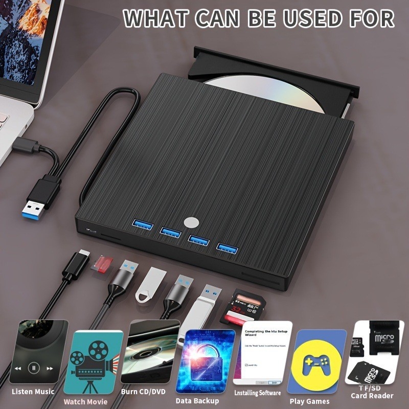 Unitate optică de expansiune multifuncțională CD-Burner extern USB 3.0 de tip C, opt-în-unu