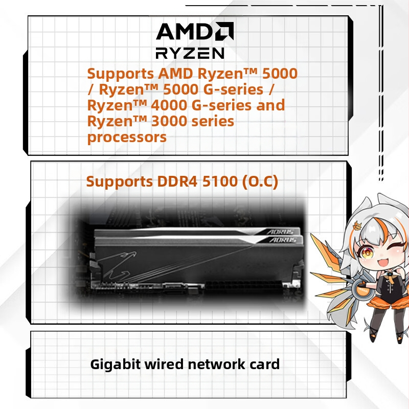 Подходящо за дънни платки AMD Gigabyte A520M K V2, поддържащи овърклокване на серия AM4 от серия 3000/5000.