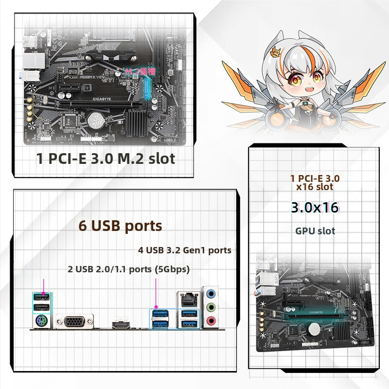 Подходящо за дънни платки AMD Gigabyte A520M K V2, поддържащи овърклокване на серия AM4 от серия 3000/5000.