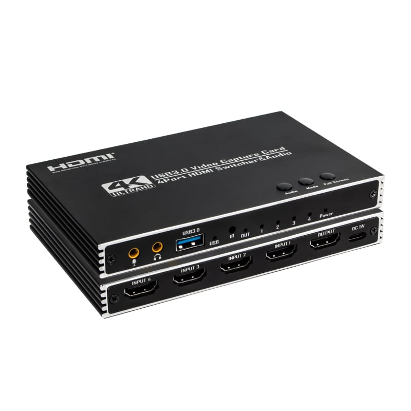 HDMI карта за видеозаснемане с четири входа, един изход и четири изображения синхронизира една и съща картина и я разделя едновременно, като поддържа стрийминг на живо на множество платформи