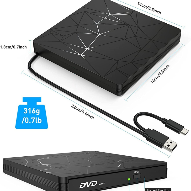 Határokon átnyúló új, USB3.0/Type-c kétsoros DVD-író meghajtó, pókhálómintás hordozható számítógép külső optikai meghajtó