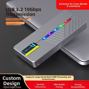 Határokon átnyúló intelligens kijelzős m.2 SSD NVME/NGFF kettős protokollal rendelkező alumíniumötvözet mobil merevlemez-doboz