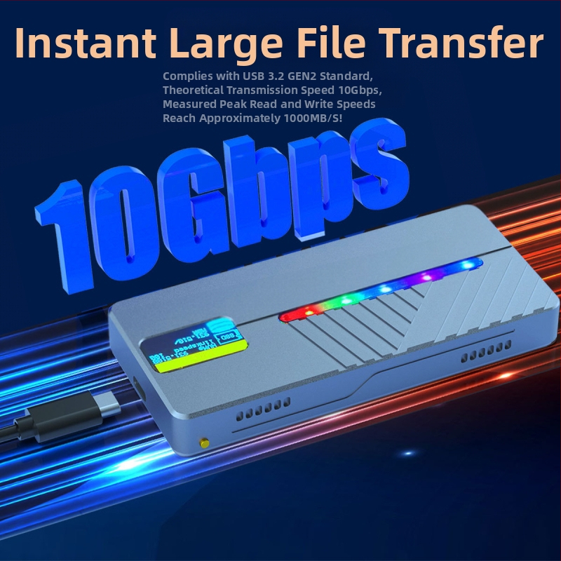 Трансграничен интелигентен дисплей m.2 SSD NVME/NGFF двупротоколна кутия за мобилен твърд диск от алуминиева сплав