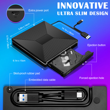 Seven-In-One DVD Burner extern USB pentru laptop, unitate optică externă, arzător de discuri multifuncțional 2A2C