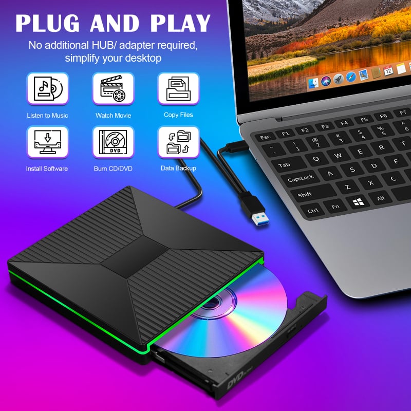 Septiņi vienā DVD ierakstītājs, ārējais USB klēpjdatora ārējais optiskais diskdzinis, daudzfunkcionāls 2A2C disku ierakstītājs