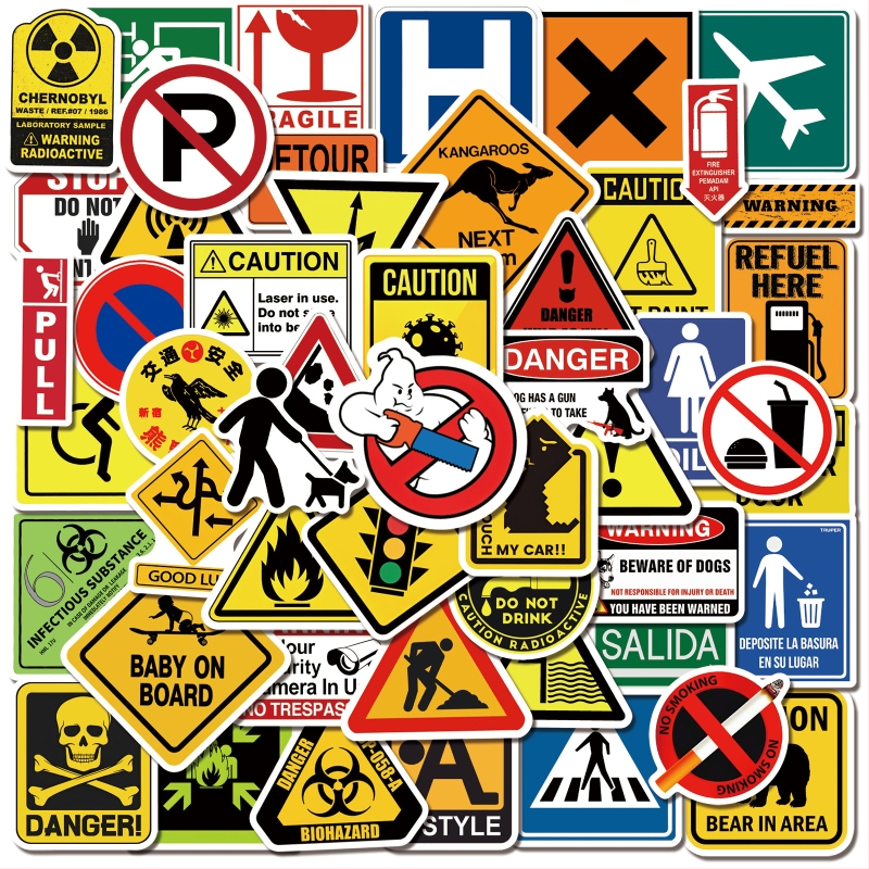 50 hoiatusmärgi kleebised, hoiatusmärgid, logo rula kaunistus veetopsid, veekindlad graffiti kleebised