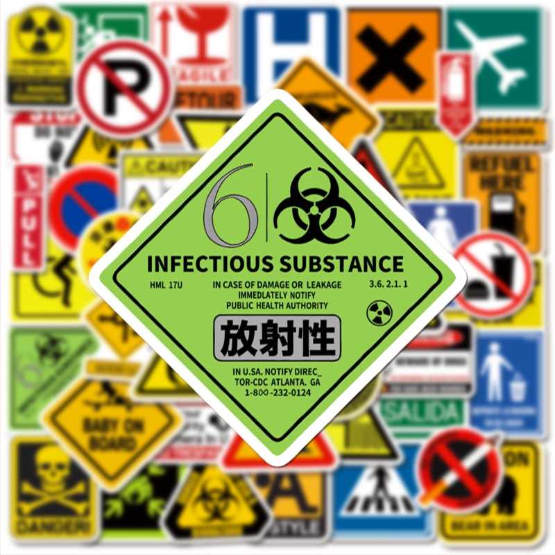 50 стикера за предупредителни знаци, предупредителни знаци, лого, декорация за скейтборд, чаши за вода, водоустойчиви стикери за графити