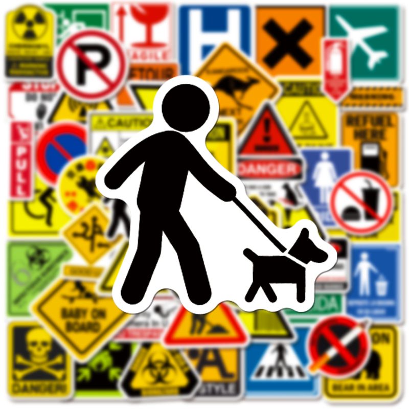 50 įspėjamųjų ženklų lipdukai, įspėjamieji ženklai, logotipas, riedlenčių dekoracijos, vandens puodeliai, vandeniui atsparūs grafiti lipdukai