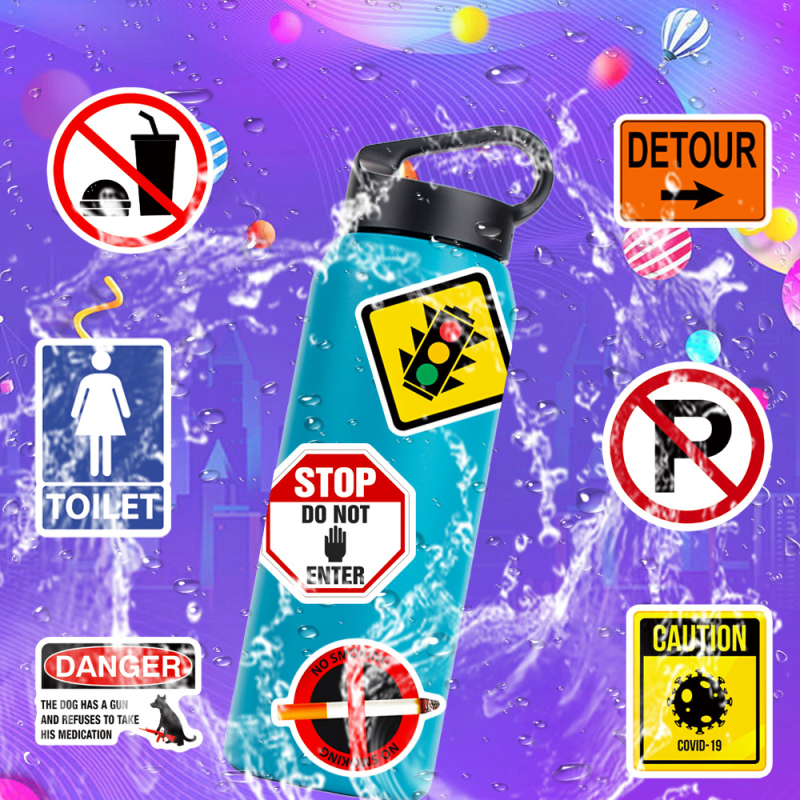 50 įspėjamųjų ženklų lipdukai, įspėjamieji ženklai, logotipas, riedlenčių dekoracijos, vandens puodeliai, vandeniui atsparūs grafiti lipdukai