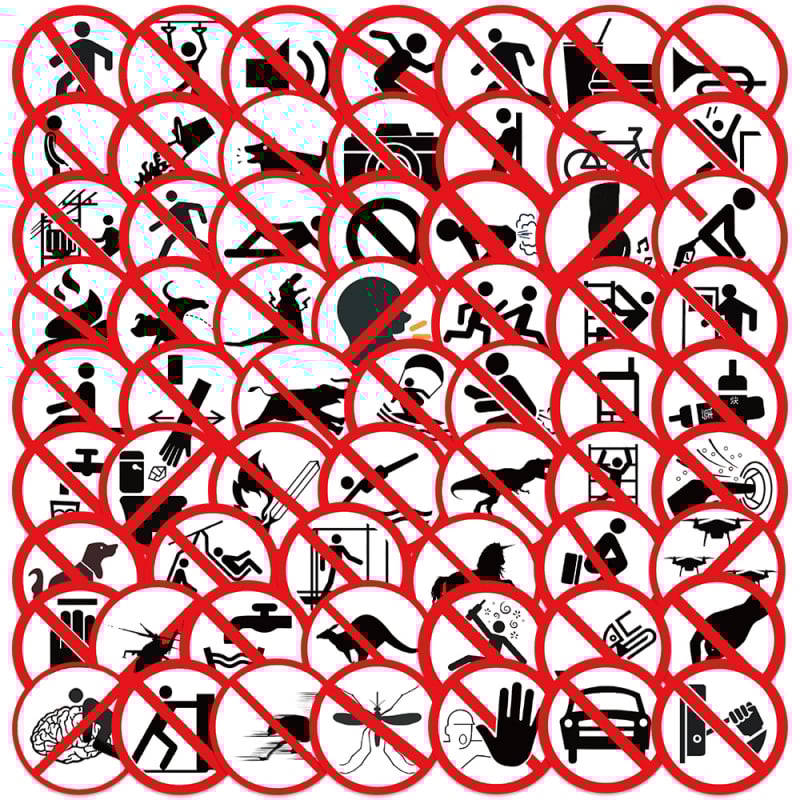 62 de avertismente amuzante, autocolante cu semne interzise, autocolante graffiti Amazon parodiante, autocolante auto pentru bagaje, impermeabile