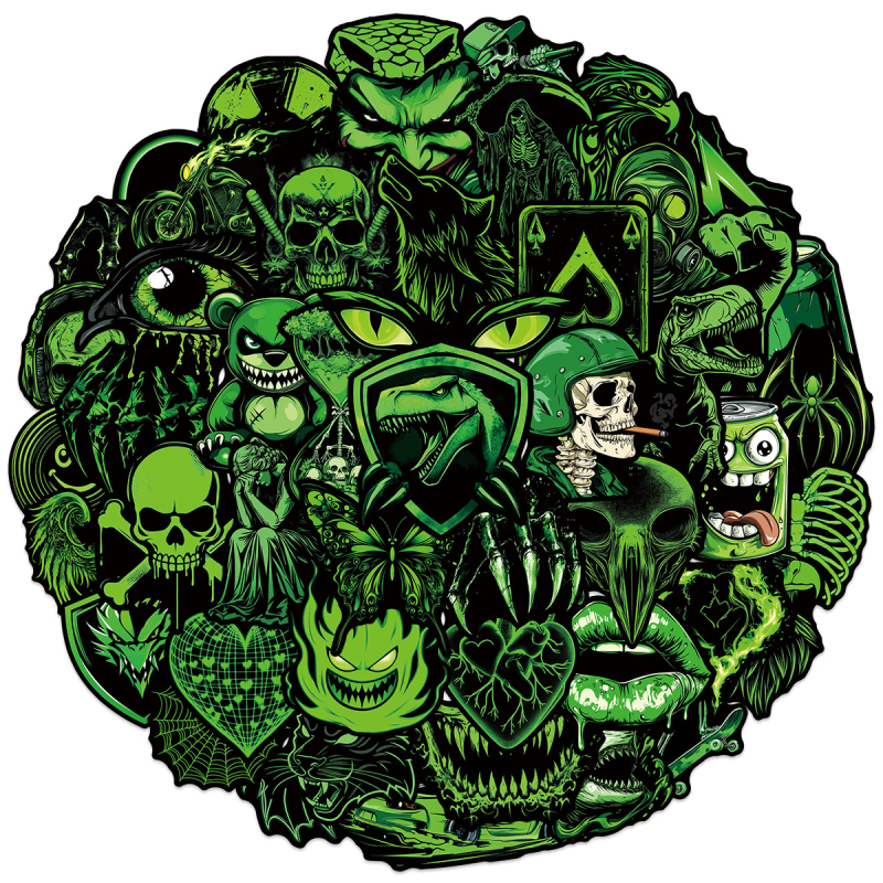 50 žalių šaunių grafiti lipdukų, animacinių filmukų, kūrybingų, vandeniui atsparių dekoratyvinių bagažo laikymo dėžių, vandeniui atsparių lipdukų