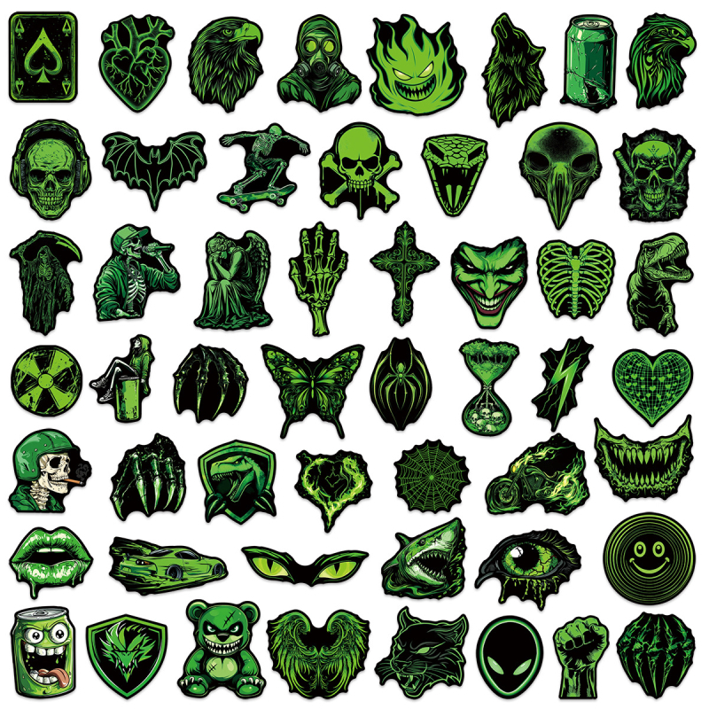 50 žalių šaunių grafiti lipdukų, animacinių filmukų, kūrybingų, vandeniui atsparių dekoratyvinių bagažo laikymo dėžių, vandeniui atsparių lipdukų