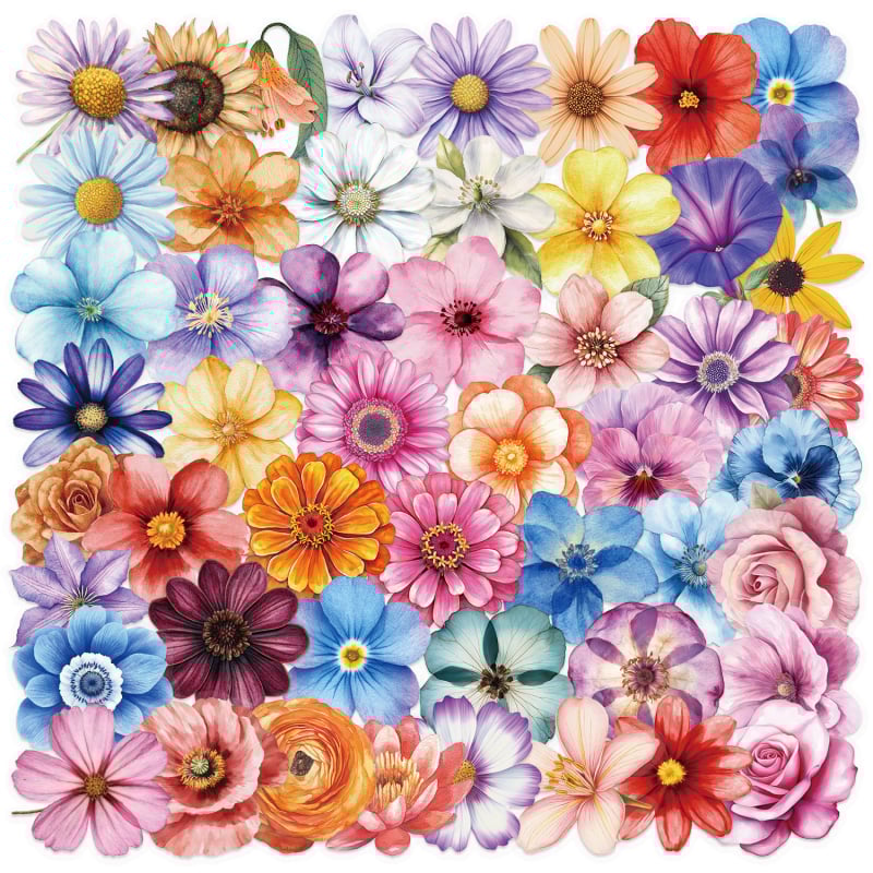 50 de coli autocolant transparent cu flori de desene animate, autocolant pentru geantă, impermeabil, transparent, PET, cont manual, decorare, caiet de chitară, en-gros