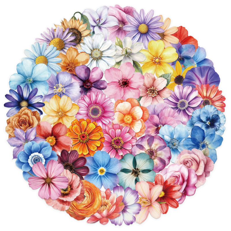 50 lehte läbipaistvat koomiksilille kleebisega kleebiskotti veekindlat läbipaistvat PET-i käsitsi kontokaunistust kitarri märkmiku hulgimüük