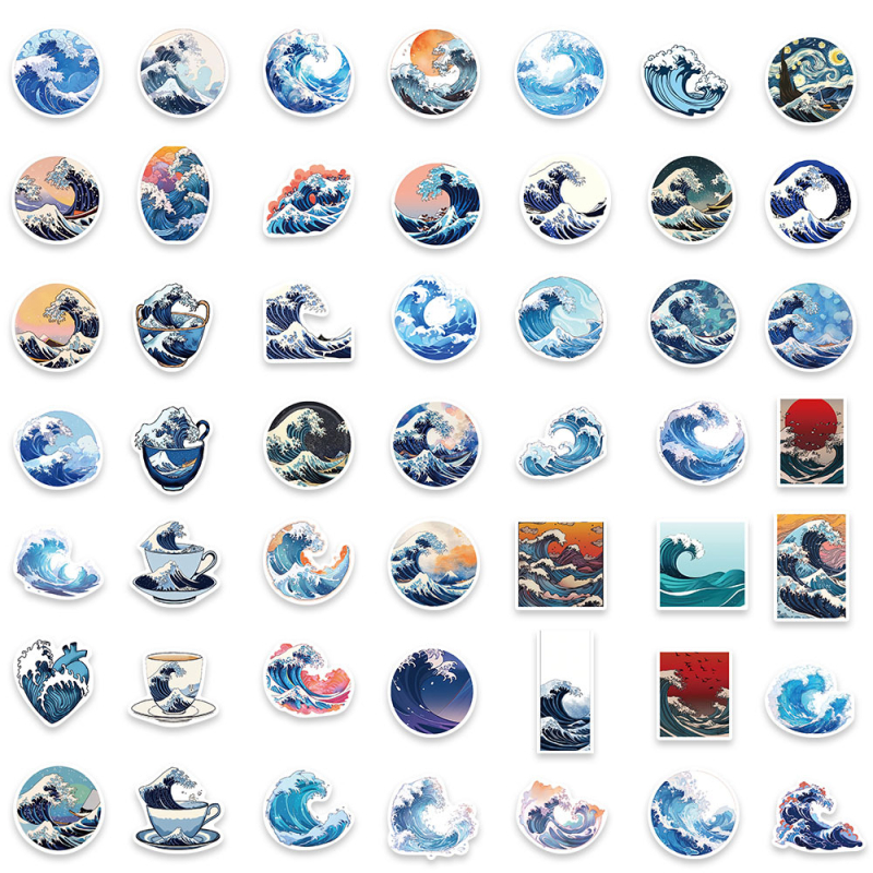 50 lehte/komplekt Jaapani stiilis ukiyo-e laine veelaine personaalsed loomingulised kleebised telefoniümbris kitarri grafiti kleebised