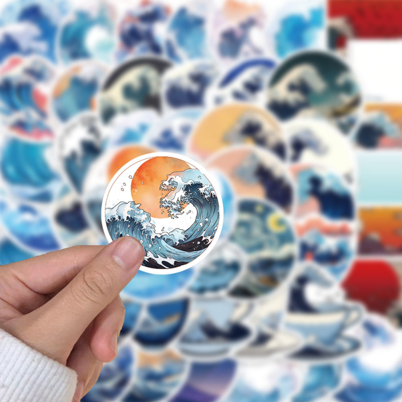 50 lehte/komplekt Jaapani stiilis ukiyo-e laine veelaine personaalsed loomingulised kleebised telefoniümbris kitarri grafiti kleebised