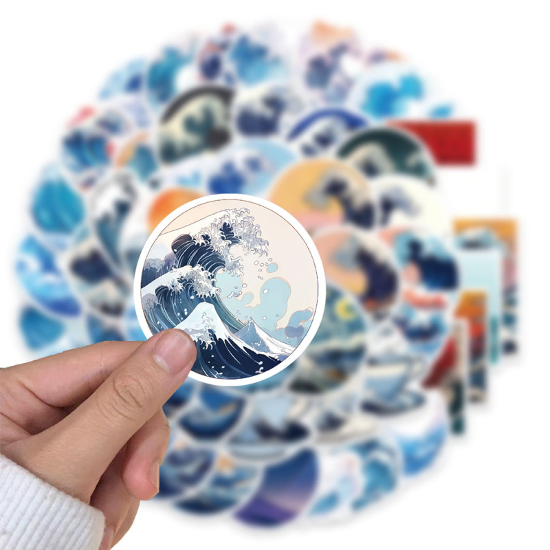 50 lehte/komplekt Jaapani stiilis ukiyo-e laine veelaine personaalsed loomingulised kleebised telefoniümbris kitarri grafiti kleebised