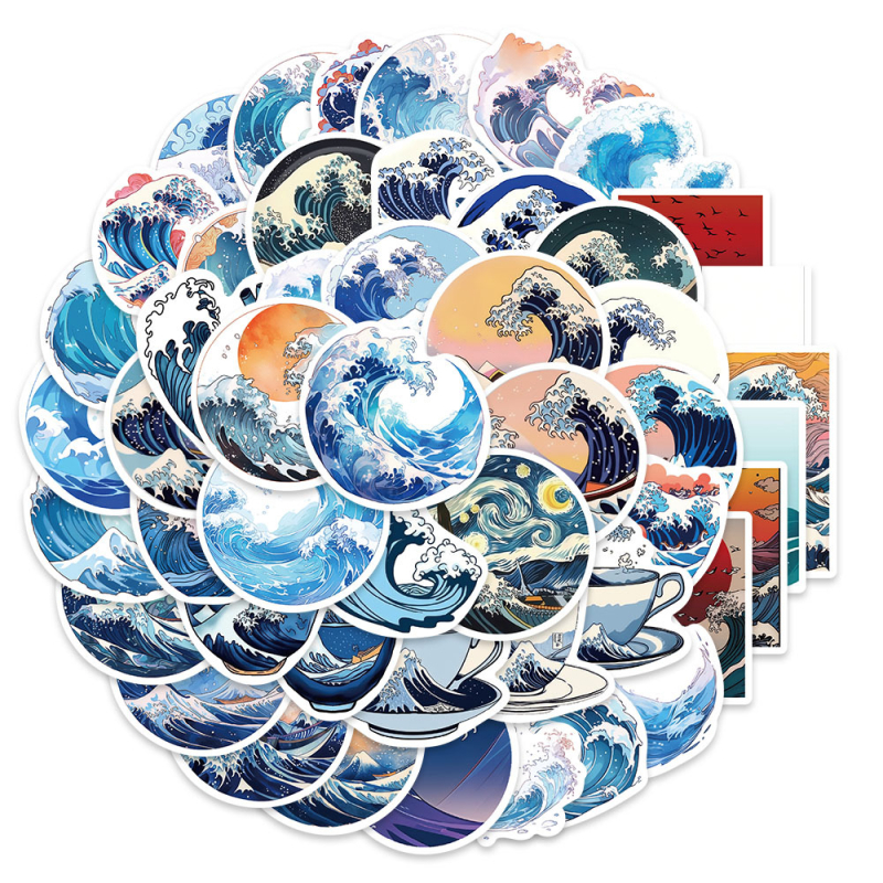 50 lehte/komplekt Jaapani stiilis ukiyo-e laine veelaine personaalsed loomingulised kleebised telefoniümbris kitarri grafiti kleebised