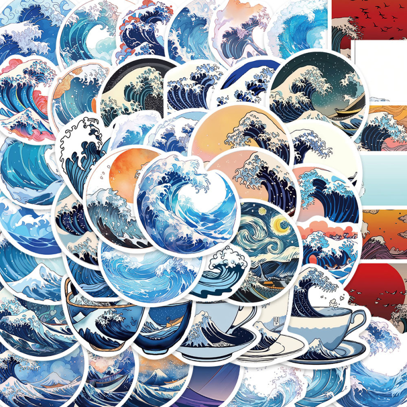 50 lehte/komplekt Jaapani stiilis ukiyo-e laine veelaine personaalsed loomingulised kleebised telefoniümbris kitarri grafiti kleebised
