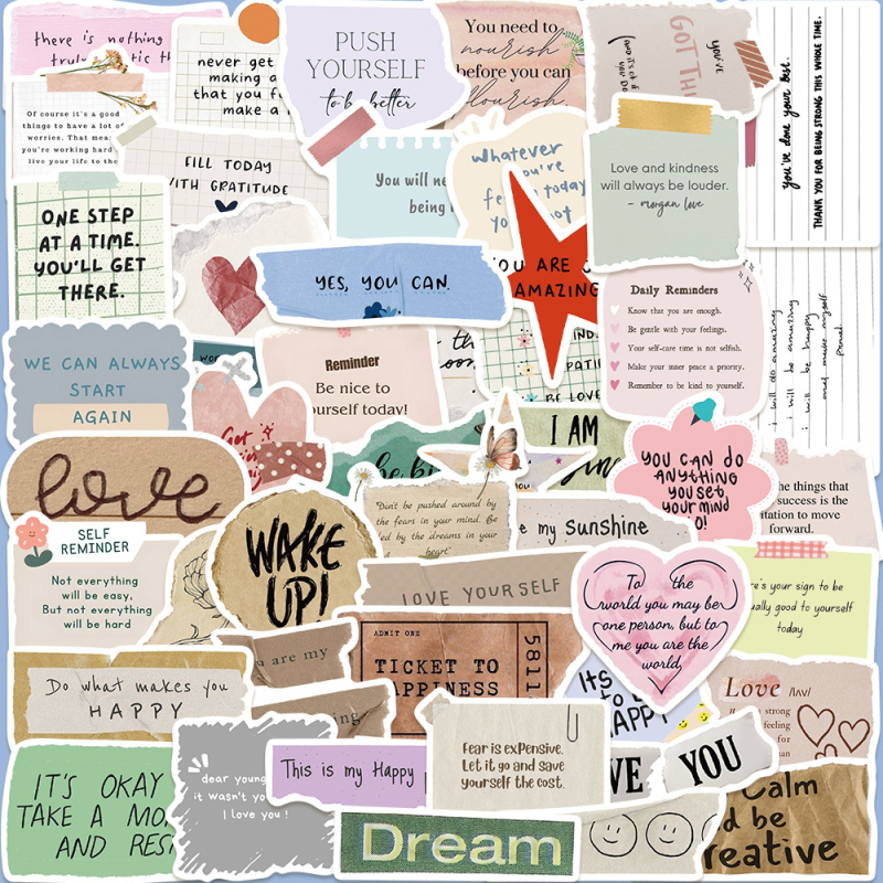 50 kuldse tekstiga lauset, värvilised sülearvuti käsipagasi kleebised, isetehtud dekoratiivsed veekindlad kleebised