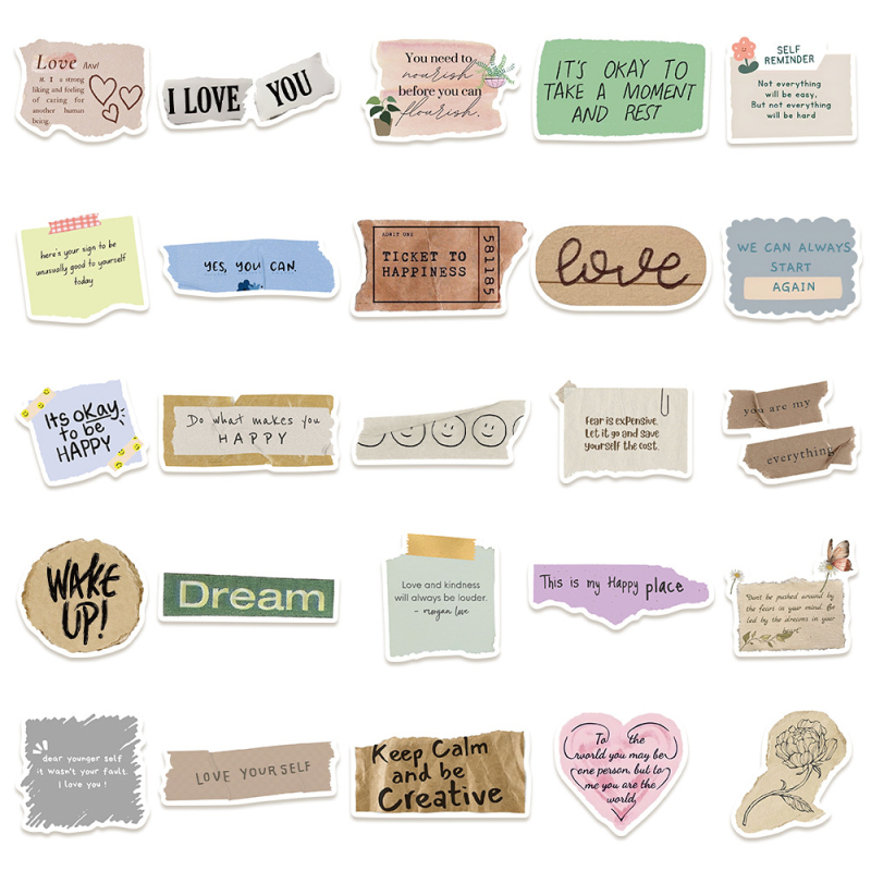 50 kuldse tekstiga lauset, värvilised sülearvuti käsipagasi kleebised, isetehtud dekoratiivsed veekindlad kleebised