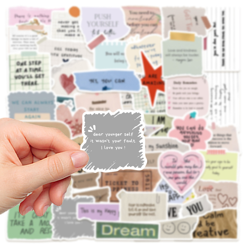 50 kuldse tekstiga lauset, värvilised sülearvuti käsipagasi kleebised, isetehtud dekoratiivsed veekindlad kleebised