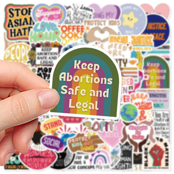 50 sotsiaalse õigluse kleebist, sülearvuti, käekonto, mobiiltelefoni ümbris, termoskruus, kaunistus, piiriülesed kleebised