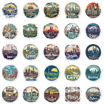 50 City Collage'i Lee Designsca kleebist, sülearvuti, käekoti, mobiiltelefoni ümbrise kleebist