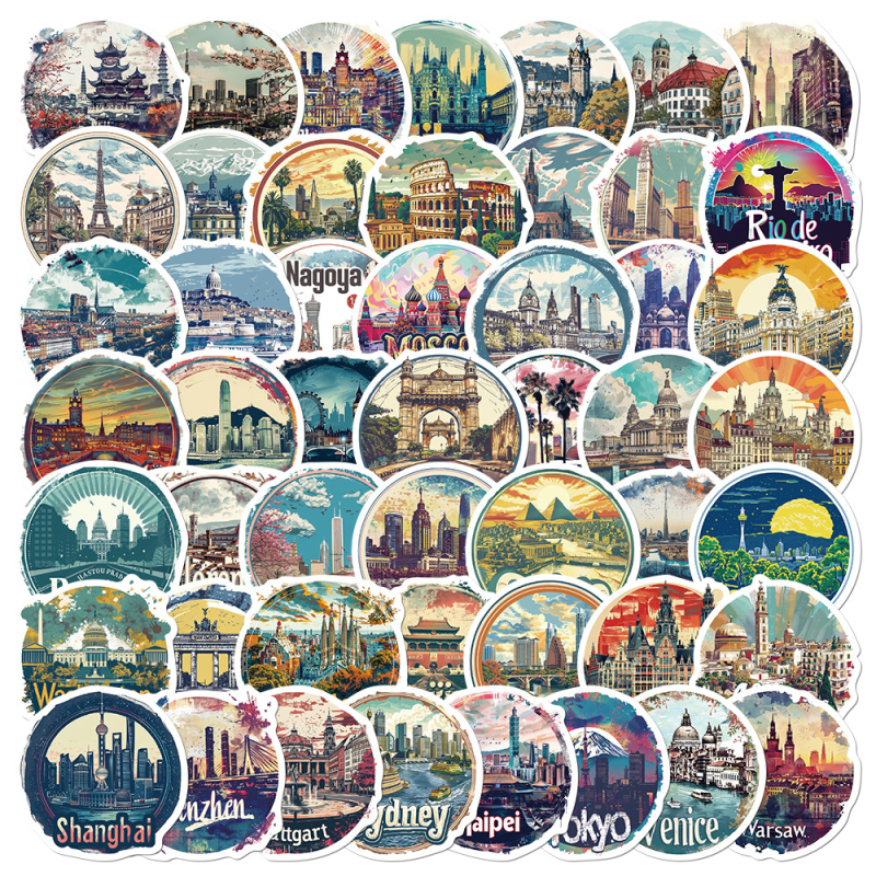 50 City Collage'i Lee Designsca kleebist, sülearvuti, käekoti, mobiiltelefoni ümbrise kleebist