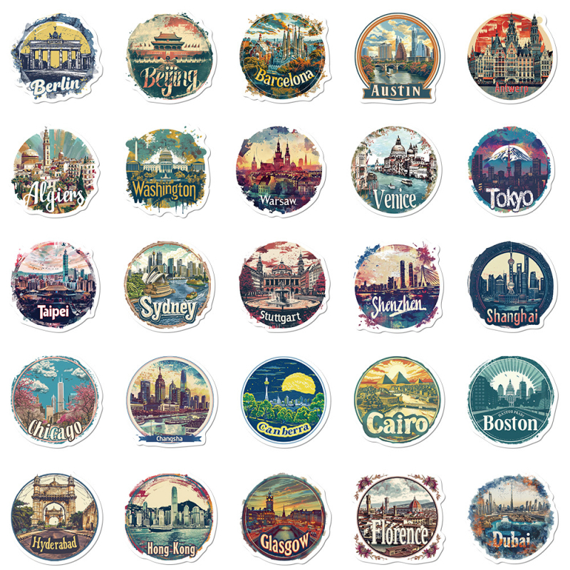 50 City Collage'i Lee Designsca kleebist, sülearvuti, käekoti, mobiiltelefoni ümbrise kleebist