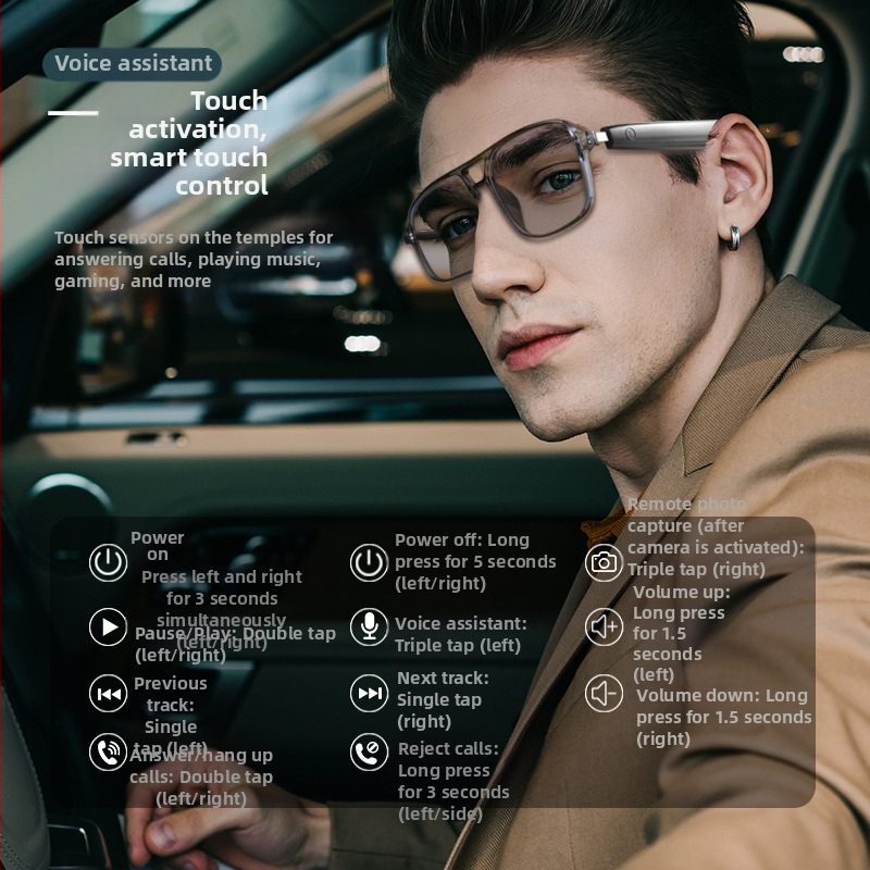 Трансгранични Ai Smart Translation Bluetooth очила GS10 с двоен лъч и променящи цвета лещи за слушане на музика и разговори, анти-UV слънчеви очила