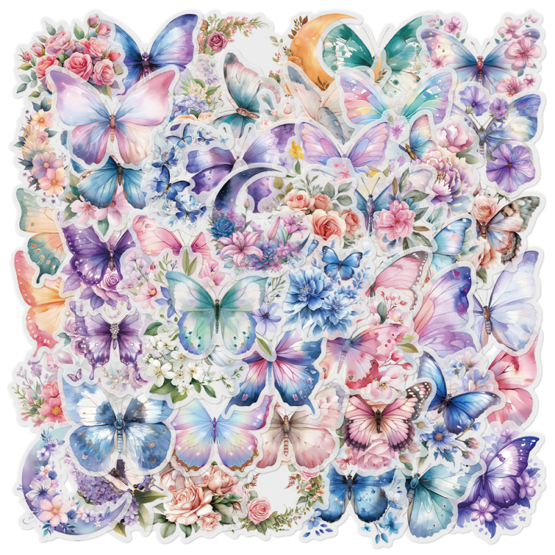 50 színes pillangós matrica, telefontok, dekoratív aranyos matricák, pillangós matricák, bőrönd, jegyzetfüzet matricák