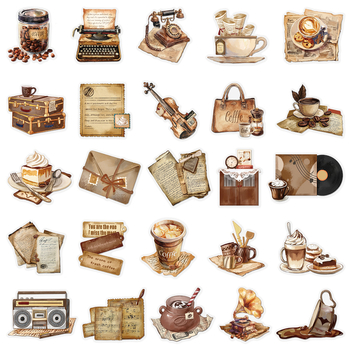 50 retró kávézó matrica kisállat kellékek fotóalbum barkács dekoráció növekedési kézikönyv ins szél kézi könyv matricák