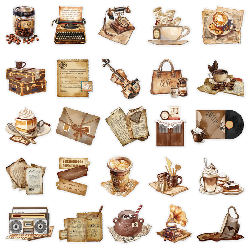 50 retró kávézó matrica kisállat kellékek fotóalbum barkács dekoráció növekedési kézikönyv ins szél kézi könyv matricák