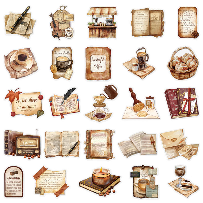 50 retró kávézó matrica kisállat kellékek fotóalbum barkács dekoráció növekedési kézikönyv ins szél kézi könyv matricák