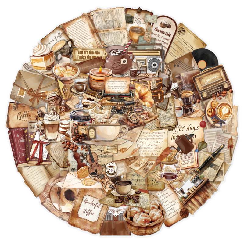 50 retró kávézó matrica kisállat kellékek fotóalbum barkács dekoráció növekedési kézikönyv ins szél kézi könyv matricák