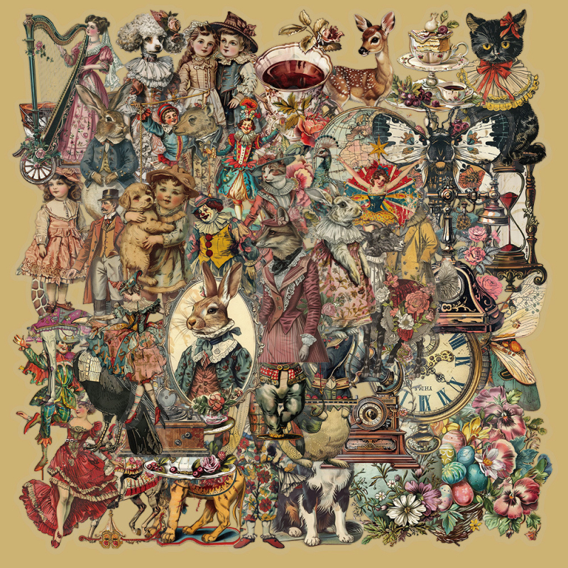 50 viktoriánus matrica, számítógépes kézikönyv, telefontok, napló, gördeszka, gitár, dekoratív matricák