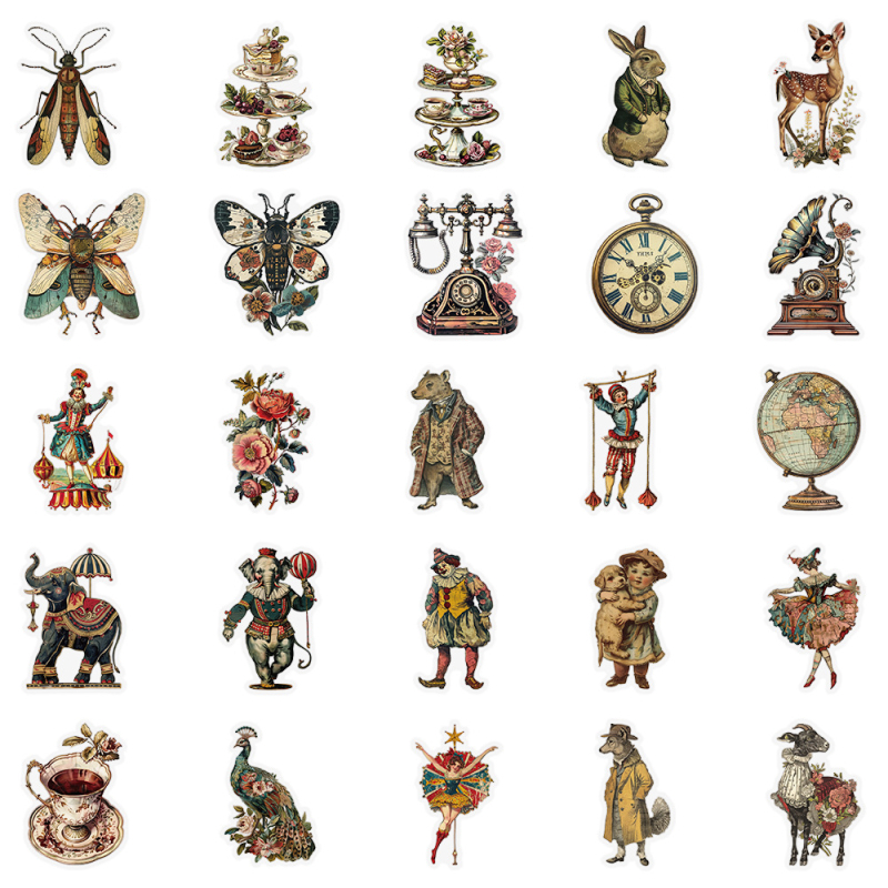 50 viktoriánus matrica, számítógépes kézikönyv, telefontok, napló, gördeszka, gitár, dekoratív matricák