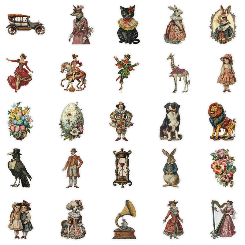 50 viktoriánus matrica, számítógépes kézikönyv, telefontok, napló, gördeszka, gitár, dekoratív matricák