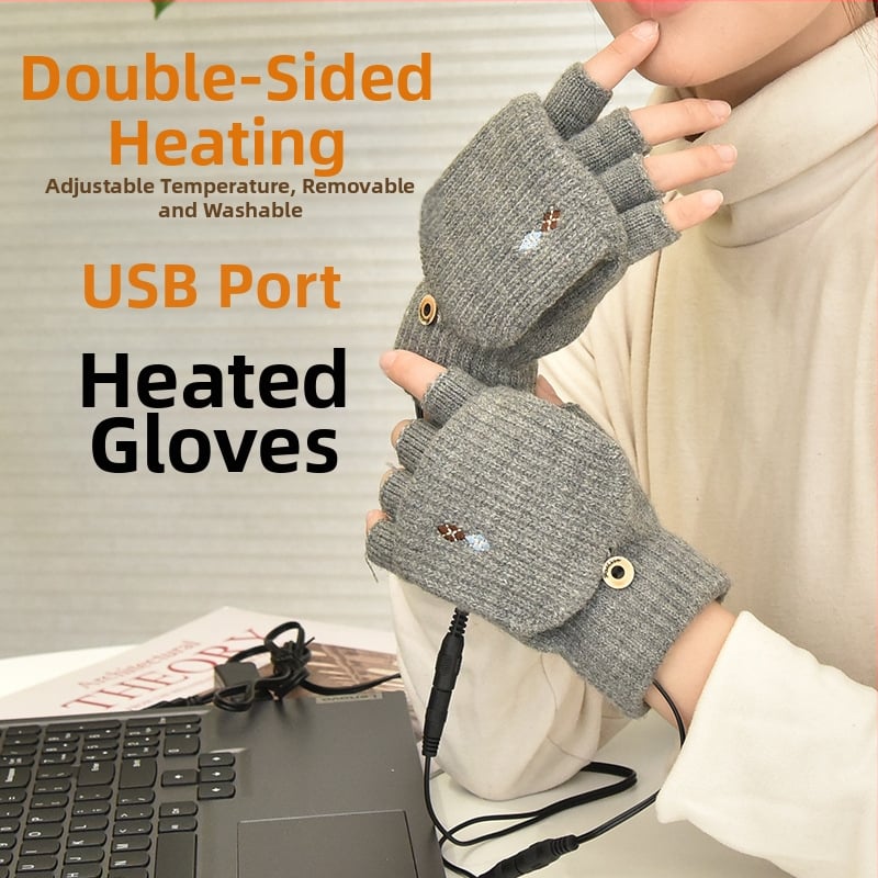 Warm Boom USB нагревателни ръкавици с отворени пръсти, плюшени нагреватели за ръце, двустранни нагревателни електрически ръкавици, свалящи се и перещи се, зареждащи Treasure