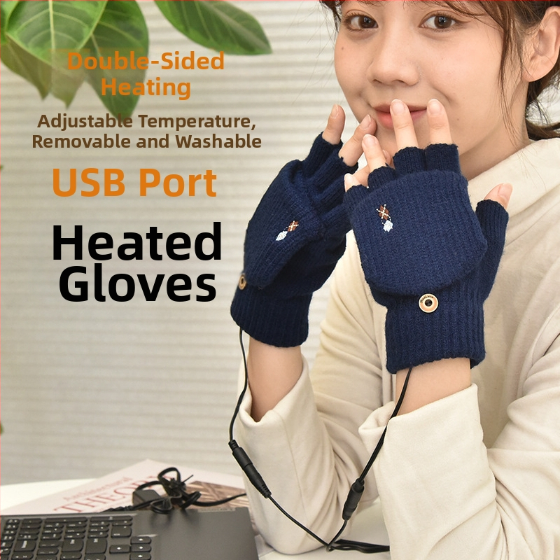 Warm Boom USB нагревателни ръкавици с отворени пръсти, плюшени нагреватели за ръце, двустранни нагревателни електрически ръкавици, свалящи се и перещи се, зареждащи Treasure