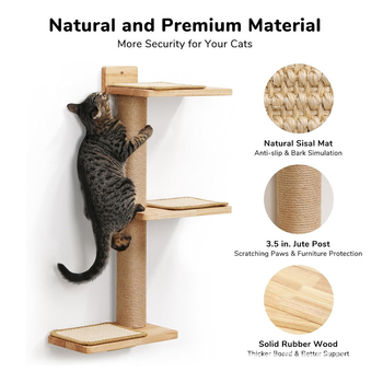 Fa macska fali polc, 3 az 1-ben deformálódó macska kaparóoszlop fali tartó, barkács macska fali ülőfelület fali macska mászóka