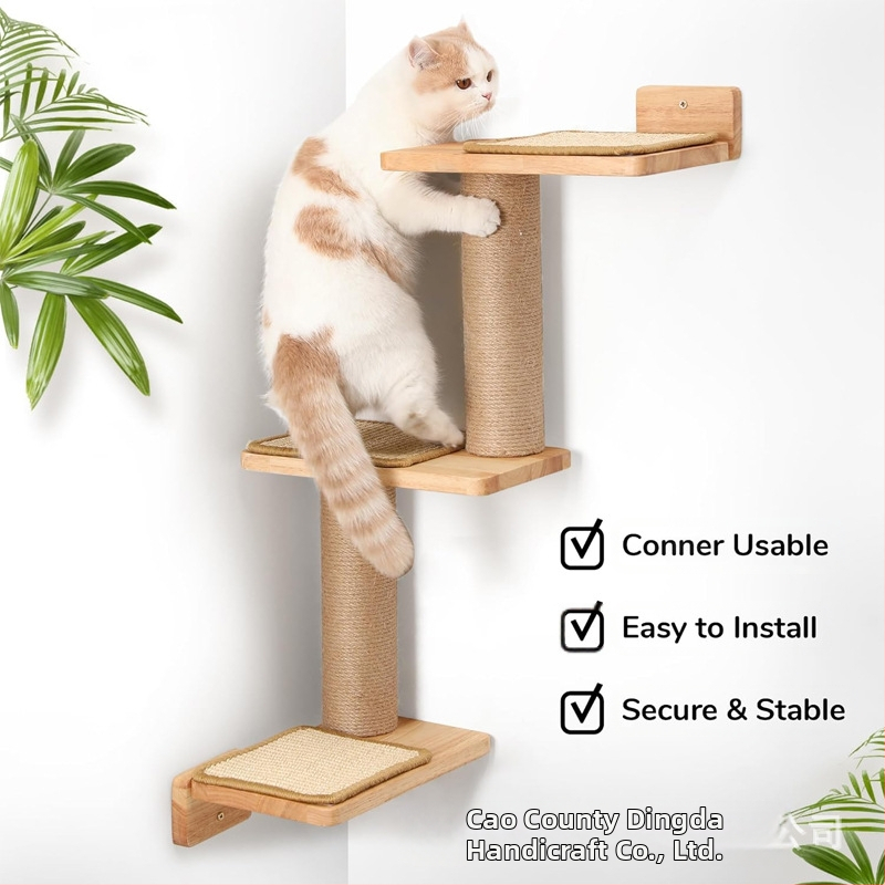 Fa macska fali polc, 3 az 1-ben deformálódó macska kaparóoszlop fali tartó, barkács macska fali ülőfelület fali macska mászóka