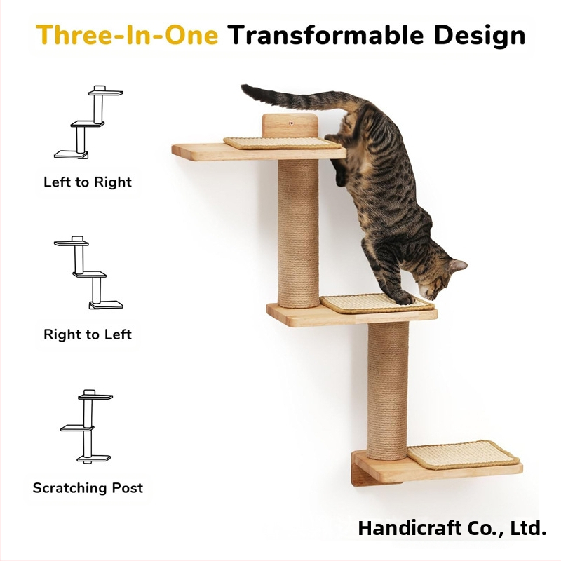 Дървен стенен рафт за котки, 3 в 1 деформиращ се стенен рафт за драскане за котки, Направи си сам стенен катерушка за котки, платформа за стена, рамка за катерене за котки