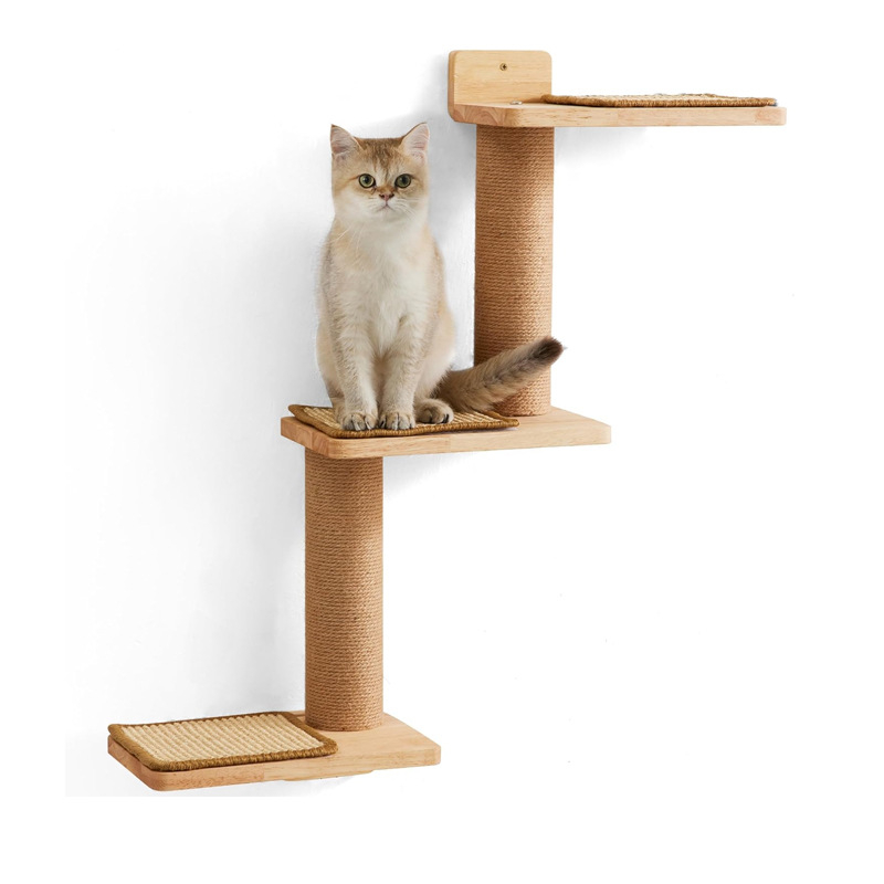 Fa macska fali polc, 3 az 1-ben deformálódó macska kaparóoszlop fali tartó, barkács macska fali ülőfelület fali macska mászóka