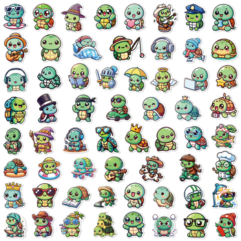 60 Hanhan Turtle grafiti uzlīmes, jaukas multfilmu klēpjdatora rokasgrāmatas, telefona apvalka dekoratīvas, ūdensnecaurlaidīgas uzlīmes