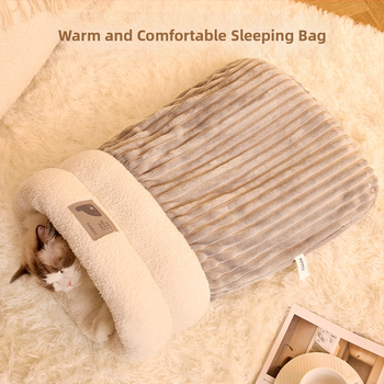 Υπνόσακος για γάτες, χειμερινό ζεστό κλειστό τούνελ, χειμερινό κρεβάτι γάτας, είδη κατοικίδιων, χαλάκι φωλιάς γατάκι, χαλάκι γάτας