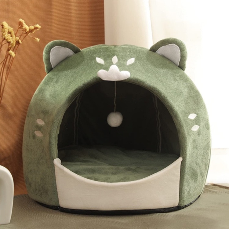 Aranyos Barlang Macskafekhely Függő Játékkal Nyugtató Kockás Puha Macskaház Hordozható Nem Deformálódó Kisállat Fészek