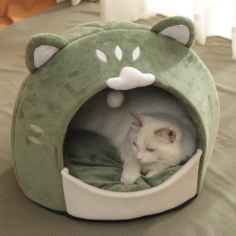 Aranyos Barlang Macskafekhely Függő Játékkal Nyugtató Kockás Puha Macskaház Hordozható Nem Deformálódó Kisállat Fészek